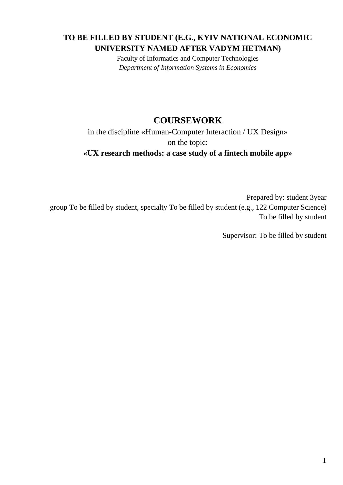 Coursework: UX research in fintech — first page